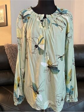 Women’s Light Green Floral Peasant Blouse by a new day size L